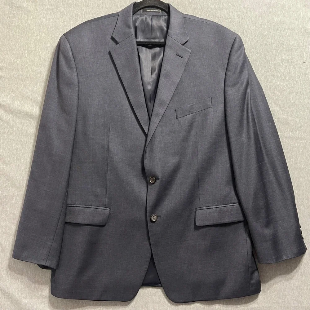 Lauren Ralph Lauren Mens Suit Blazer 46R Blue Windowpane Wool Two Button Formal